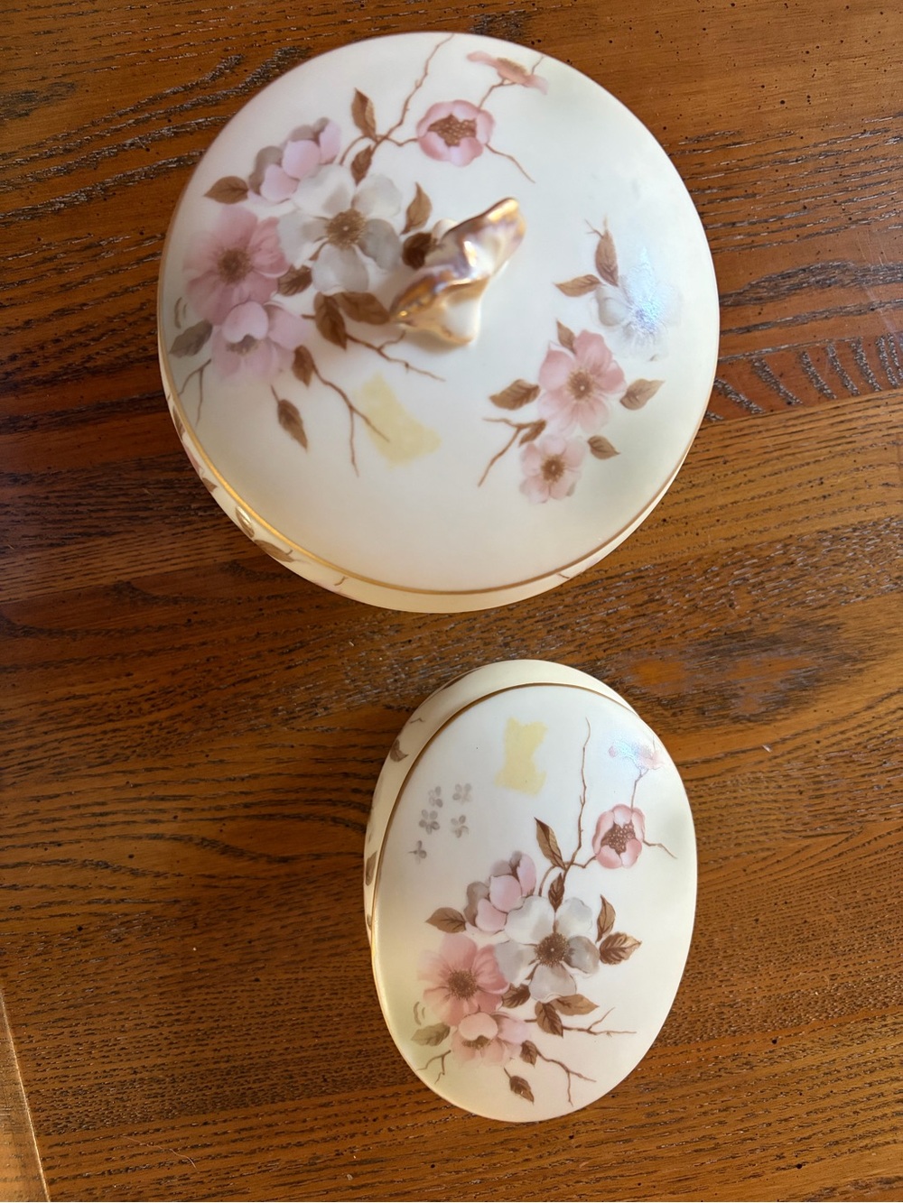 Antique Nippon Porcelain Floral Covered Dresser set- Pink and Gold